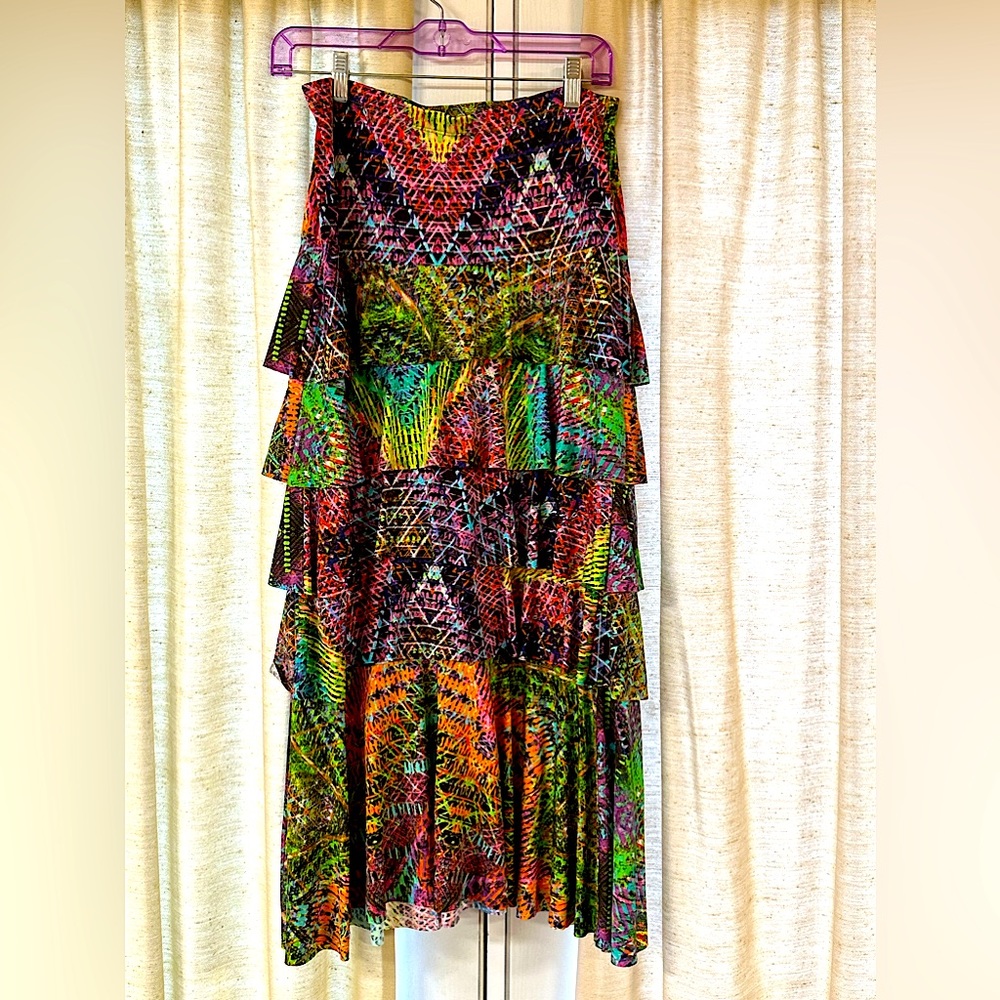 4-tiered, multi-colored maxi-skirt